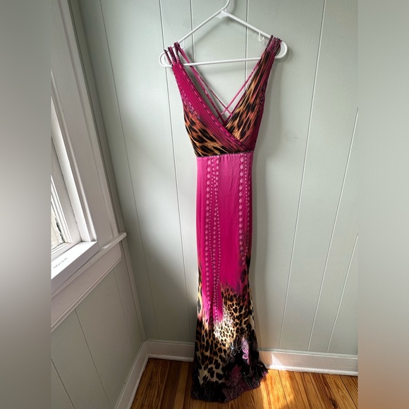 CeCe Dresses & Skirts - CeCe forever Pink Bodycon Cheetah Maxi Dress Plunge Neckline Open Back Dress